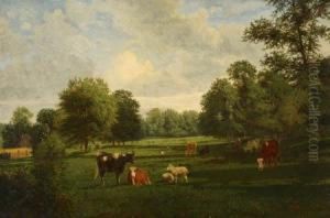 Cattle And Sheep In A Field by Peter Moran