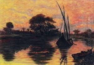 Paesaggio Con Barca by Angelo Morbelli