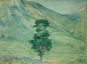 "studio Di Paesaggio Di Montagna Con Albero (val Di Lanzo)" 1918/19 by Angelo Morbelli