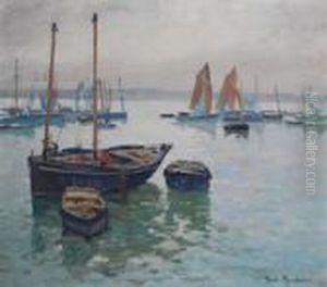 Moored Vessels In A Fishing Harbour by Paul Morchain