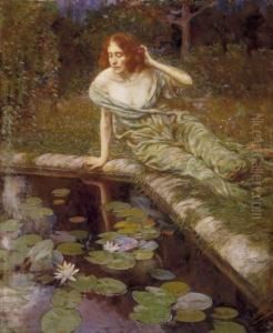 Woman With Water Lillies by Adrien Moreau
