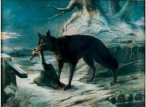 Le Loup Et Sa Proie Dans Un Paysage De Neige