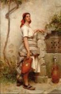 Young Woman With Water Jarsby A Well Young Woman With Water Jarsby A Well