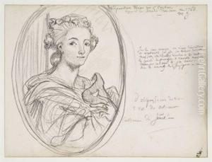 Portrait En Medaillon Du Buste D'alexandrine Fanier