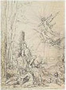Saint Sebastien (etude Avec Saintes Femmes Et Anges Apparaissant)