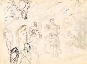 Hercule Et L'hydre, Verso And 
Recto; And An Acadame Study, Recto,and Three Anatomical Studies, Verso