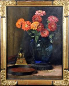 Nature Morte Au Vase Garni De Fleurs Et Au Bouddha