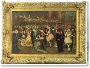 Fancy-dressball. Canvas. Signed And Dated 'h.moreau 1895'. Period Frame Ingilt Wood