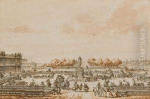 La Place Louis Xv En 1770 by Jean-Michel Moreau