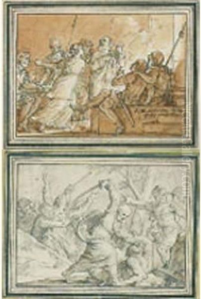 Deux Personnages Parmi Des Militaires Romains - view 1
