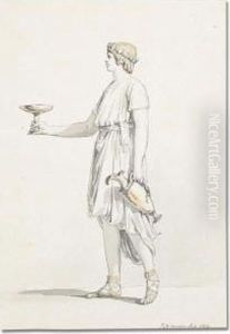 Study Of A Classical Figure Of A Serving Boy Carrying A Wine Jar And A Cup