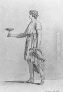 Study Of A Classical Figure Of A Serving Boy Carrying A Wine Jar And A Cup