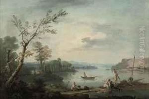 A Wooded River Landscape With Fisherfolk