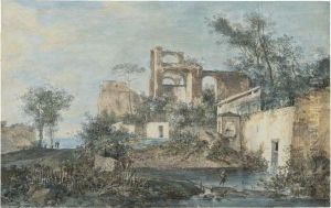 An Italianate Landscape With Ruins by Louis-Gabriel Moreau the Elder