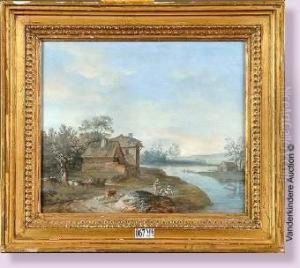 Paysage Anime A La Riviere by Louis-Gabriel Moreau the Elder