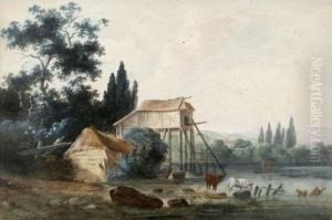 La Cabane Sur Pilotis by Louis-Gabriel Moreau the Elder