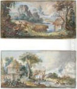 A Landscape With A Cottage by Louis-Gabriel Moreau the Elder
