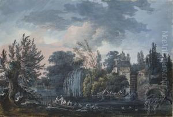 A River Landscape With Fishing Boats And A Mill - view 1