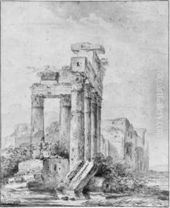 Ruines D""""un Temple Romain by Louis-Gabriel Moreau the Elder