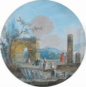 Elegant Figures Inspecting Ruins by Louis-Gabriel Moreau the Elder