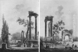 Ruinenlandschaften Mit Galanter Figurenstaffage by Louis-Gabriel Moreau the Elder