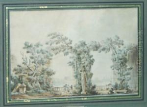 Promeneurs Dans Un Parc Avecruines by Louis-Gabriel Moreau the Elder