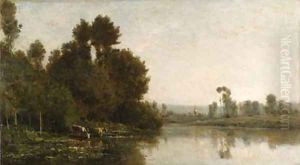 Au bord de la rivire by Charles-Francois Daubigny
