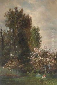 A Figure seated beneath a Cherry Tree by Charles-Francois Daubigny