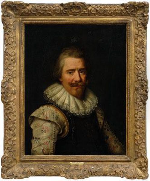Portrait Of A Nobleman Wearing A Lace Collar, Brocade Shirt And
Armoured Vest by Paulus Moreelse