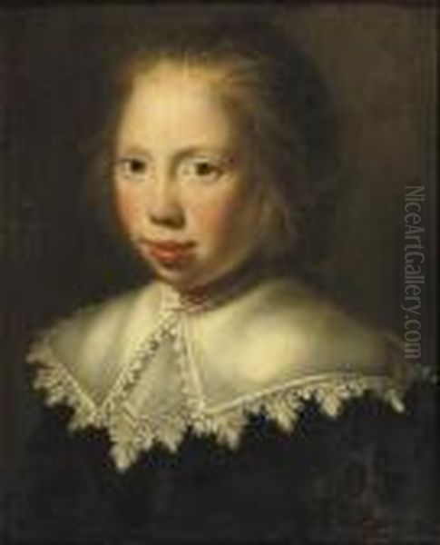 Portrait Of A Girl, Bust-length,
In A Dark Costume And A White Collar With A Coral Necklace - view 1