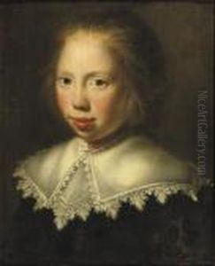 Portrait Of A Girl, Bust-length,
 In A Dark Costume And A White Collar With A Coral Necklace