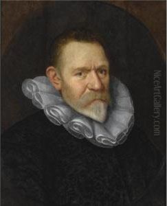 A Portrait Of A Bearded 
Gentleman, Aged 60, Bust Length, Wearing A Black Coat With A White 
Collar, In A Painted Oval