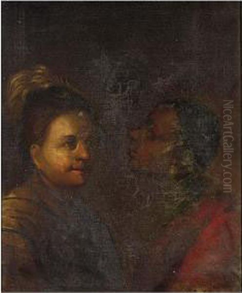 Two Figures, Bust Length, Dressed In Carnival Costumes - view 1