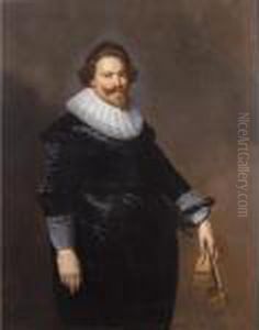 A Portrait Of Ernst Van Reede
(died 1640), Lord Of De Vuursche And Drakestein, Standing Three-quarter
Length, Wearing A Black Suit, With White Lace Collar And Cuffs, Holding
Gloves And A Sabel;
A Portrait Of His Wife, Elisabeth Van Utenhove (died A Portrait Of Ernst Van Reede
(died 1640), Lord Of De Vuursche And Drakestein, Standing Three-quarter
Length, Wearing A Black Suit, With White Lace Collar And Cuffs, Holding
Gloves And A Sabel;
A Portrait Of His Wife, Elisabeth Van Utenhove (died