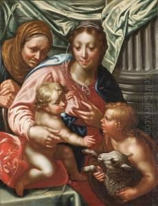 The Madonna And Child With The Infant Saint John The Baptist And Saint Elizabeth by Paulus Moreelse