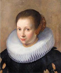 Portrait Of A Lady, Head And Shoulders, Wearing Black With A White Ruff And A Head-dress