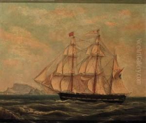 A Three-master In Coastal Waters by Casparus Johannes Morel