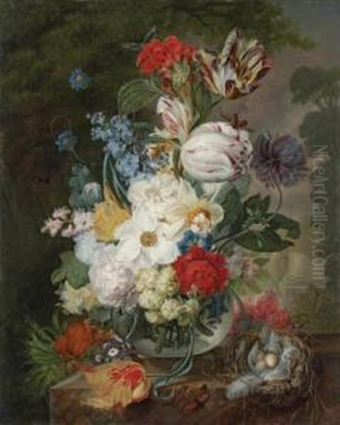 Roses, Tulips And Other Flowers In A Vase - view 1