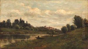 Pecheur au bord de la riviere by Charles-Francois Daubigny