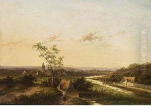 An Extensive Summer Landscape With A Town In The Background by Jan Evert Morel