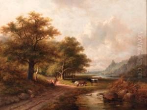 A Wooded Landscape With Peasants Resting On A Sandy Track by Jan Evert Morel