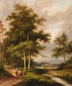 A Wooded River Landscape With Travellers; And Travellers Resting Bya Stream
