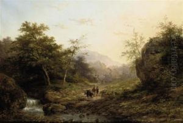Figures And Cattle On A Forest Path - view 1