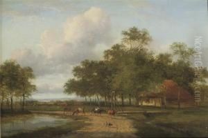 A Cowherd Watering His Cattle