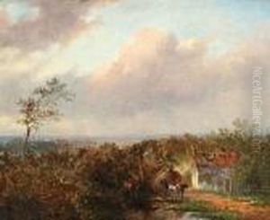 Landschap Met Schuit En Hooiwagen