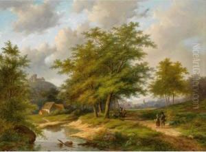 Travellers In A Sunlit Landscape by Jan Evert Morel