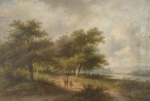 Figures Walking By A River. - view 1