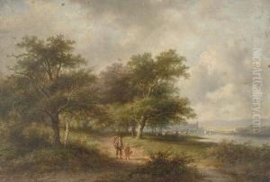 Figures Walking By A River.