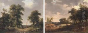 A Shepherd With His Flock; And Loading A Vessel On A Dutch Waterway by Jan Evert Morel