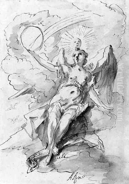 A Figure surmounted by a Sun and a Rainbow, holding a Globe - view 1